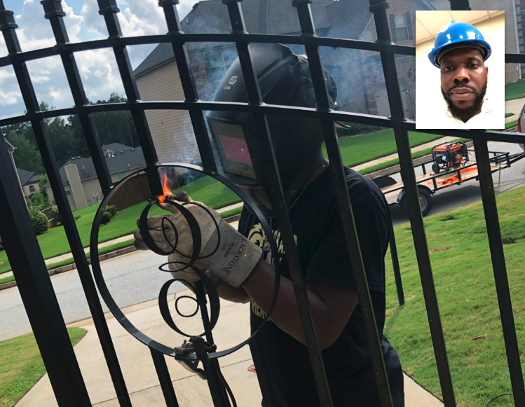 Eddie Hines, metal fabricator, with thumbnail of his face