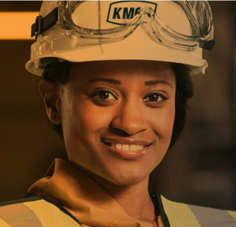 Young black woman in hardhat and safety glasses represented a person who benefitted from the SkillPointe Foundation scholarship