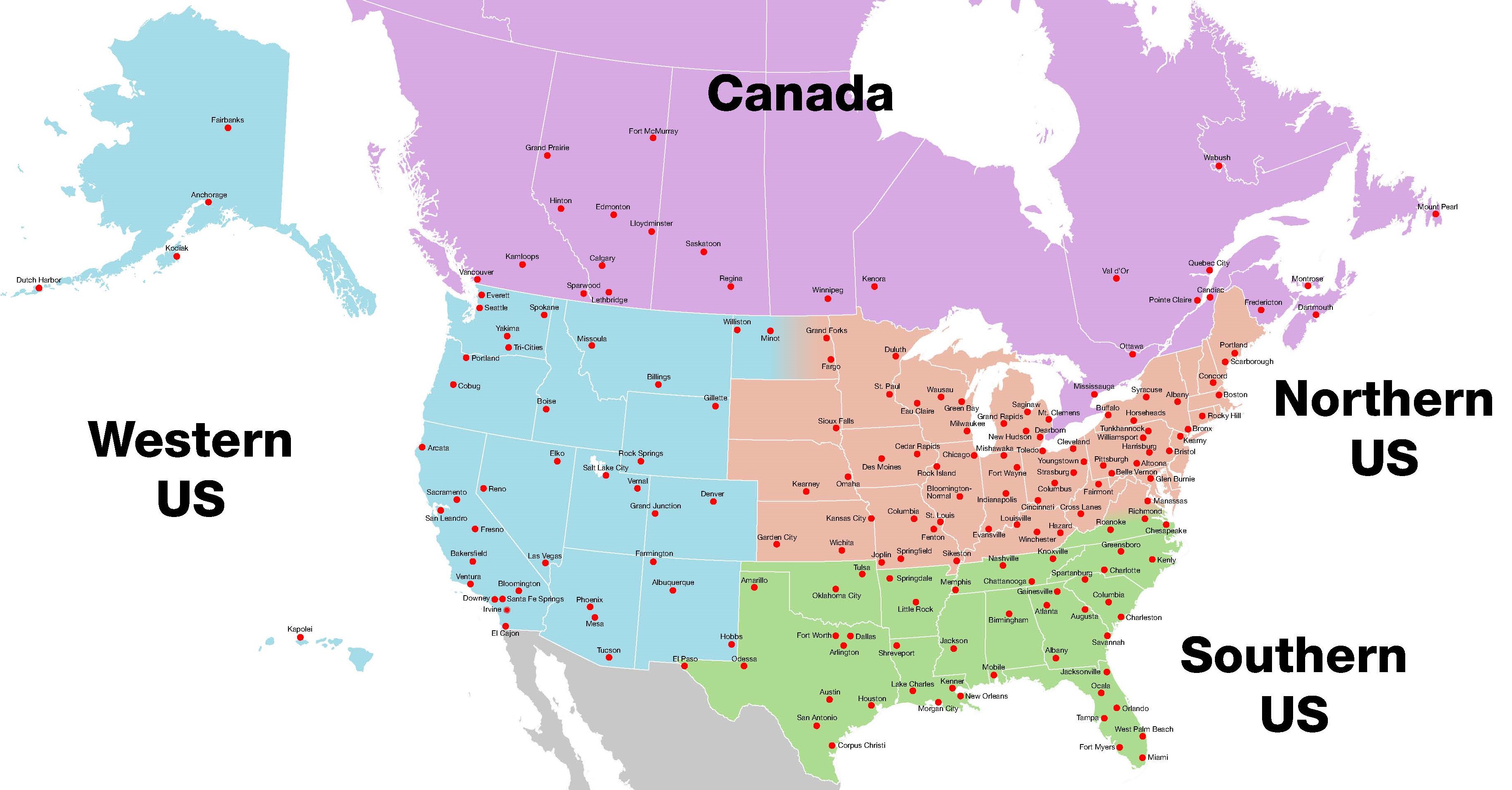 Cummins North America Service Center Map