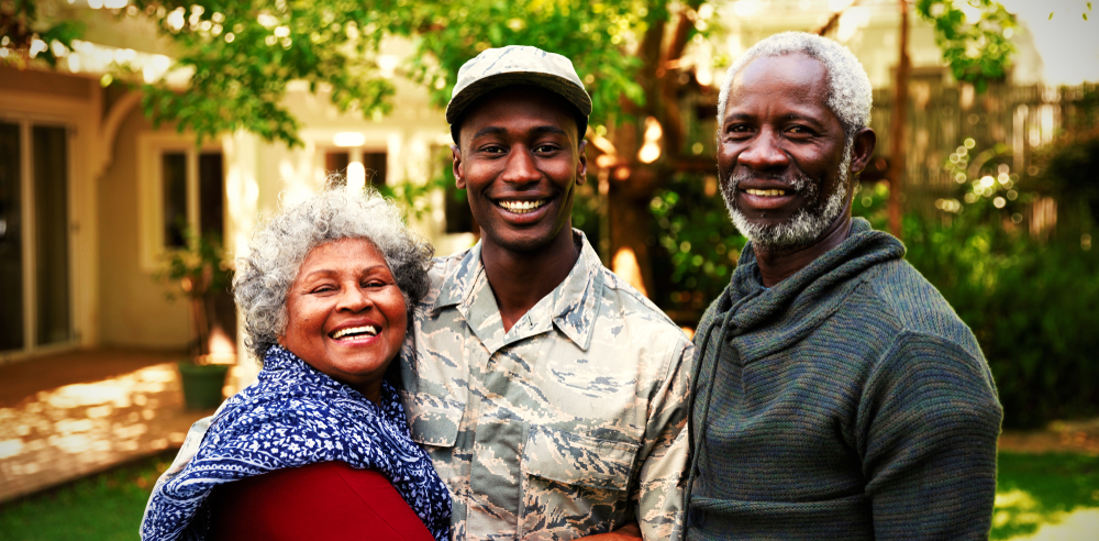 Black military veteran with his parents, importance of training for veterans
