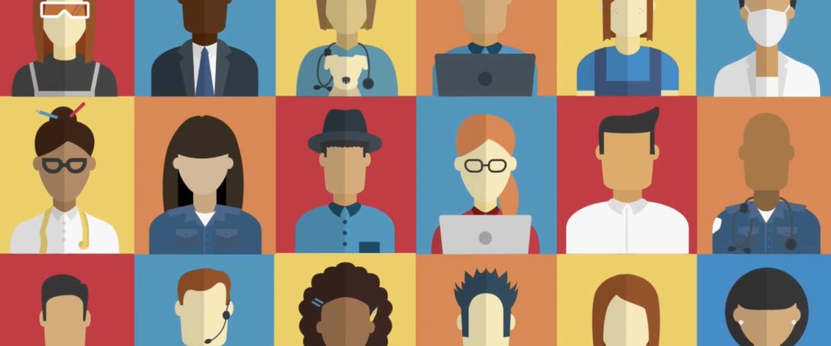 Basic illustrations of people in people in various professions, placed together in a grid pattern.