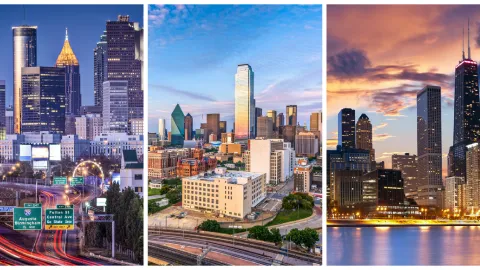 City skylines, representing cities with booming skills-based economies
