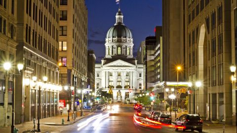 Indiana state capital building at night