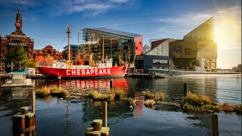 The ship Chesapeake, which belongs to the National Park Service, seen moored at the Inner Harbor in Baltimore