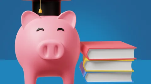 Cartoon Piggy Bank with books