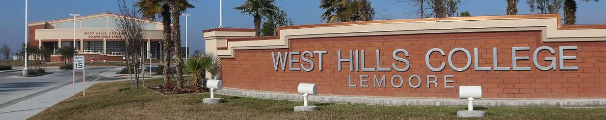 Brick sign on campus of West Hills College-Lemoore in Lemoore CA