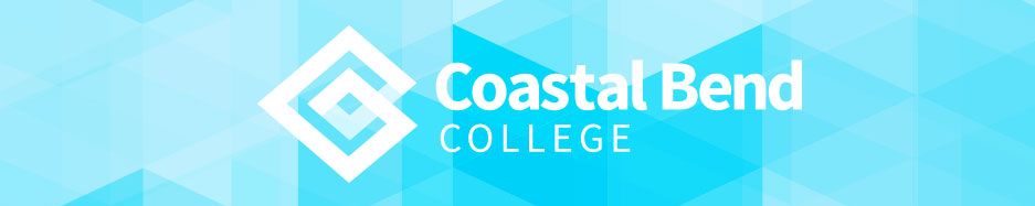 Blue geometric banner with college name for Coastal Bend College 