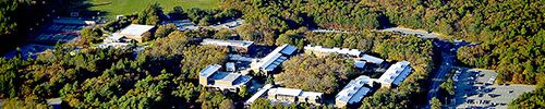 Aerial campus view of Cape Cod Community College in West Barnstable MA
