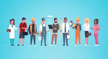 Illustration of many different job types, take a skill-based assessment quiz 