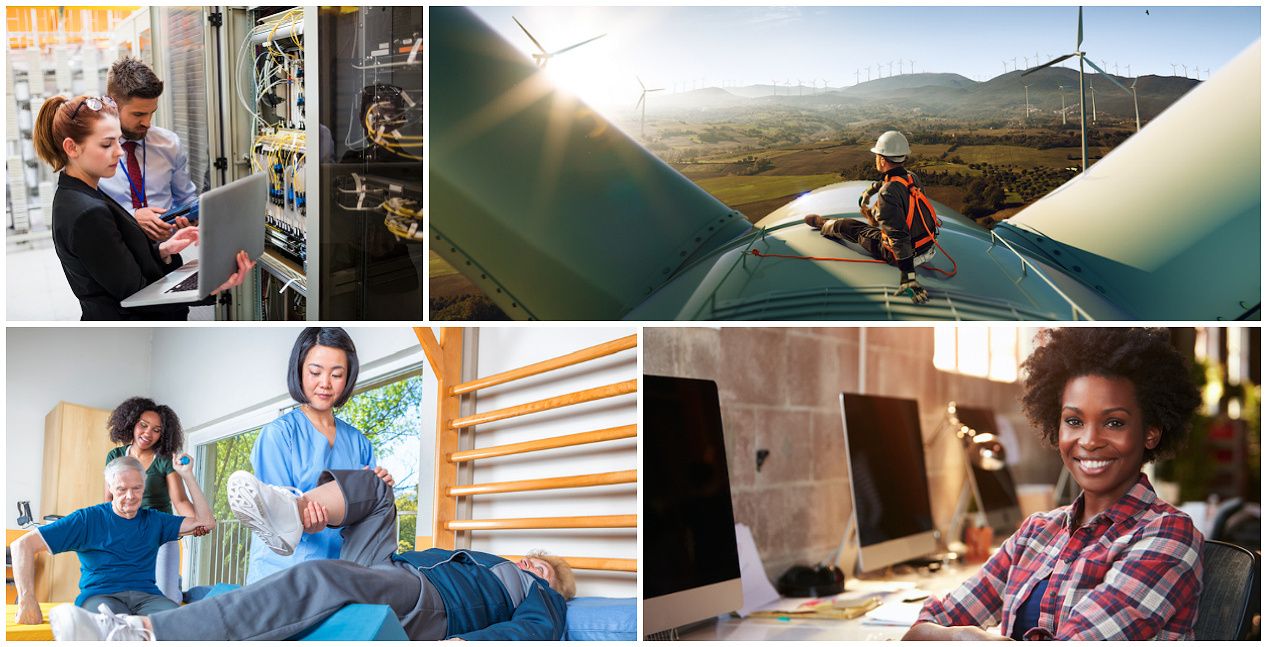 4 photos representing some of the fastest-growing jobs in America