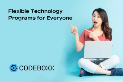 Girl pointing to message - flexible technology _ programs for everyone