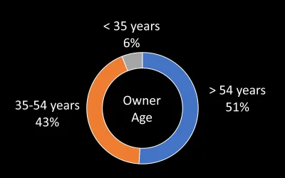 Graph representation of owner age when they started business